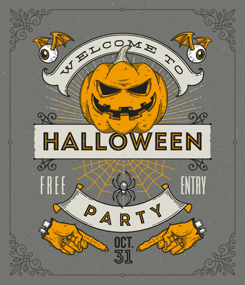 Vintage halloween Partyvektor-Poster gesetzt 04 vintage poster party halloween   