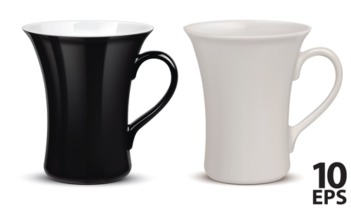 白と黒のティーカップのベクター素材 ホワイト ブラック デザイン ティーカップ   