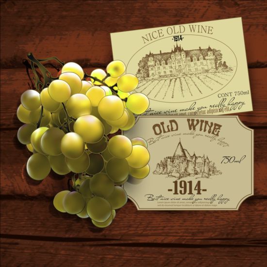 Wein und Weinrebe mit Holz-Hintergrundvektor Weinrebe Wein Holz Hintergrund   