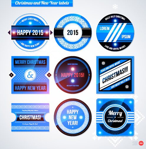 2015 Noël et nouvel an étiquettes style bleu vecteur 03 nouvel an Noël étiquettes 2015   