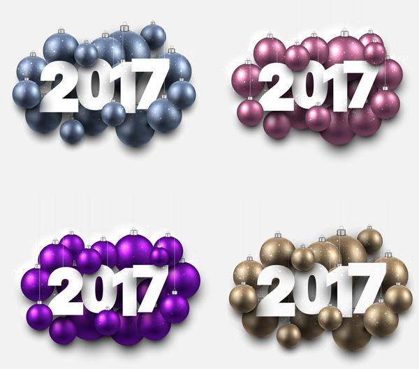 2017 Neujahr mit farbigem Weihnachtskugel Vektor 02 Weihnachten Neujahr farbig ball 2017   