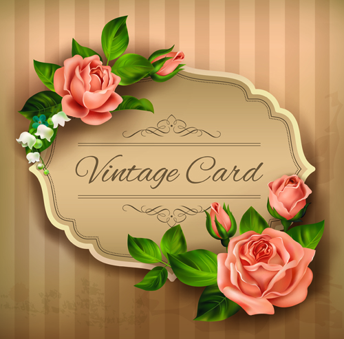 Belles roses avec des cartes Vintage vecteur matériel 01 vintage roses matériel cartes belles   