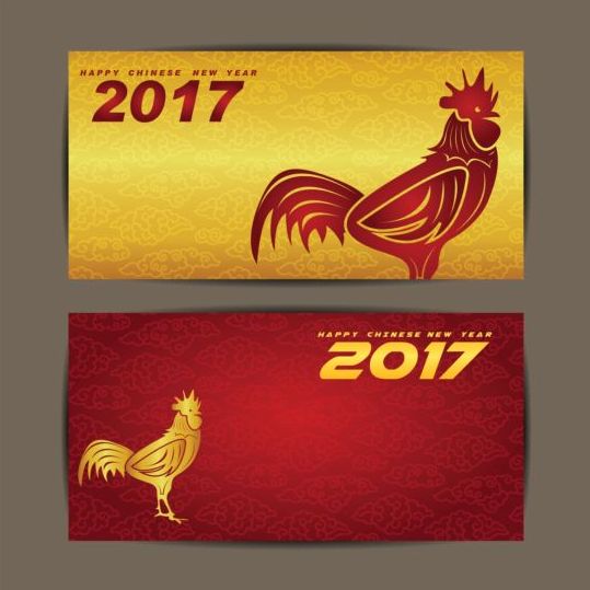 Chinesisches neues Jahr 2017 der Hahn Vektorkarten 05 Neu Karten Jahr Hahn Chinesisch 2017   