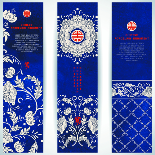 Chinesisches Porzellan Ornament Banner Vektor 02 Porzellan ornament Chinesisch banner   