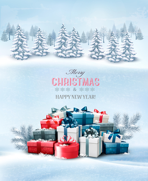 Weihnachtliche Elemente mit Winterlandschaft-Hintergrundvektor 01 winter Weihnachten Landschaft Hintergrund Elemente   