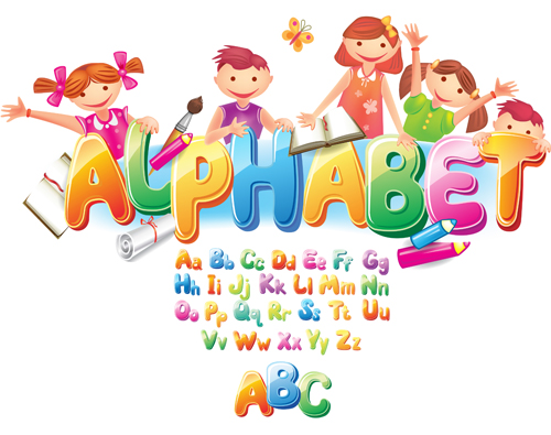 Alphabet coloré avec l’alphabétisation des enfants vecteur 04 enfants coloré alphabétisation alphabet   