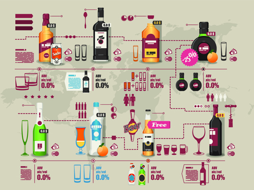 Creative boissons éléments infographies vecteur 04 infographies creative boissons   