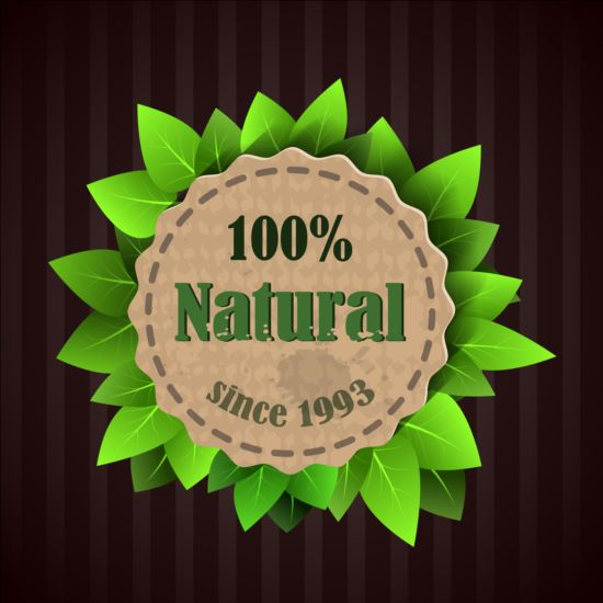 Étiquette de nature écologique avec des feuilles de Gree vecteur 05 nature label gree feuilles eco   