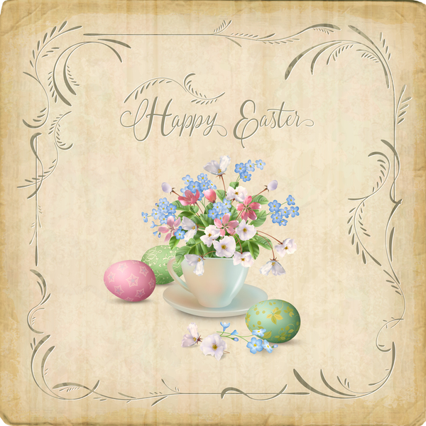 Carte de Pâques élégante avec fond de parchemin vecteur 03 parchemin Pâques elegant carte   