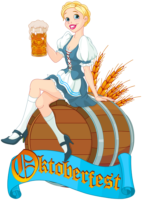 Mädchen mit Bier-Oktoberfest-Vektormaterial 01 Oktoberfest Mädchen Bier   