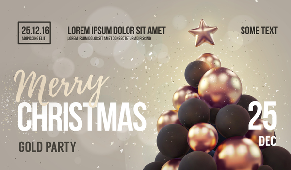 Graue Weihnachts-Party-Flyer-Vorlage mit Ballon-Weihnachtsbaumvektor 02 Weihnachten party gray flyer Baum ballon   