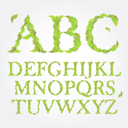 Grün lässt Alphabet ausgezeichnet Vektor 04 grüne Blätter Exzellent alphabet   