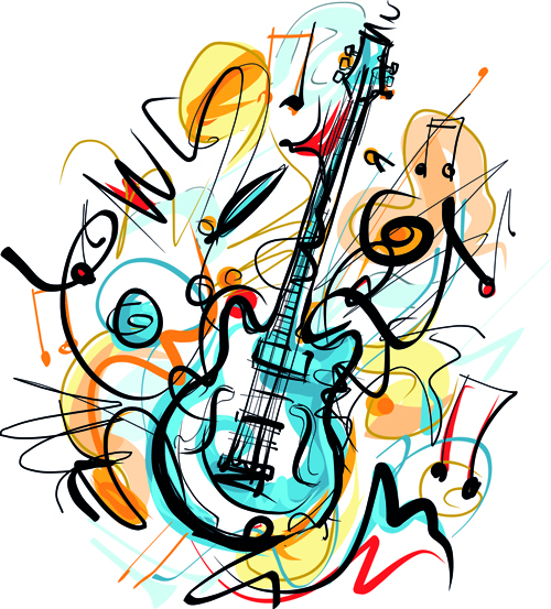 手描き色の楽器ベクトル06 色付き 楽器 手描き ミュージカル   