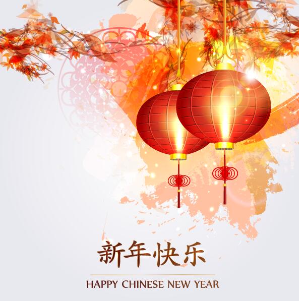 Carte de voeux Happy Chinese nouvel an avec lanterne vecteur 01 salutation nouveau lanterne heureux Chinois carte année   
