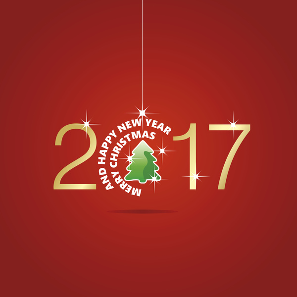 ハッピーニューイヤー2017クリスマスボールツリー赤ベクトル 赤 木 新しい 幸せ 年 ボール クリスマス 2017   