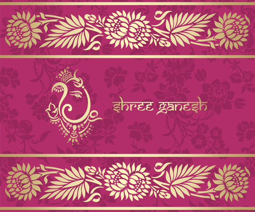 ピンクの背景ベクトルとインドの花飾り04 装飾 背景 ピンク インド   
