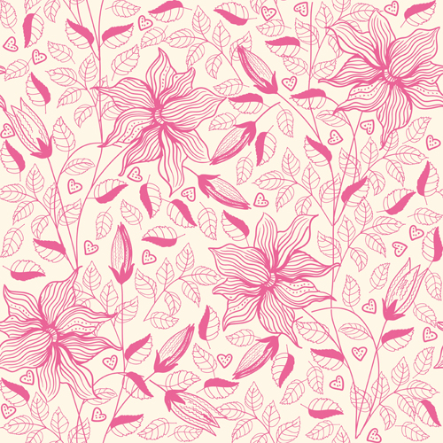 ピンクの輪郭花のシームレスなパターンベクトル02 花 ピンク パターン シームレス アウトライン   