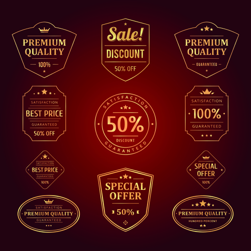 Rétro Premium qualité vente étiquettes vecteur ensemble 04 vente qualité premium police rétro étiquettes étiquette   