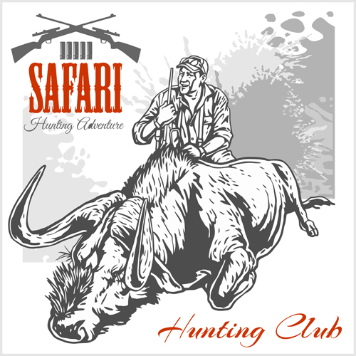 Safari-Jagd-Clud-Plakatvektor 05 safari poster hunting clud   