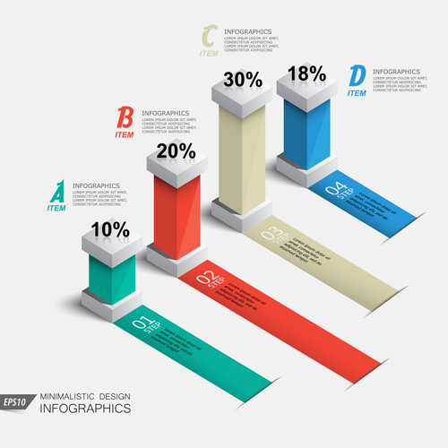 Set von 3D-Effekt Infographische Elemente Vektor 06 Wirkung Infografik Elemente   