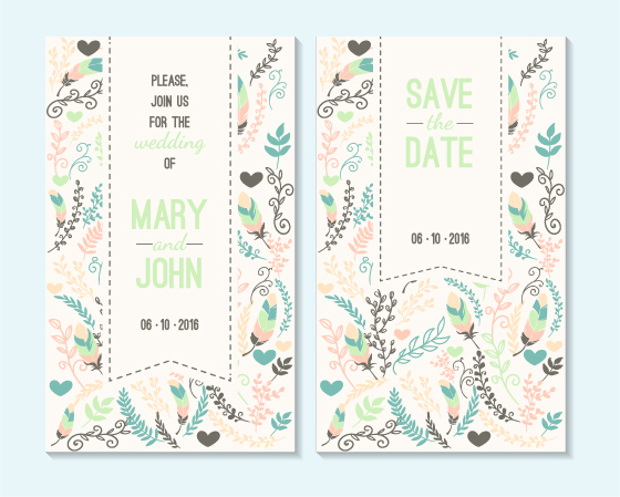 Einfache Hochzeits-Einladung Blumenkartenvektor 08 Karte Hochzeit floral Einladung einfach   