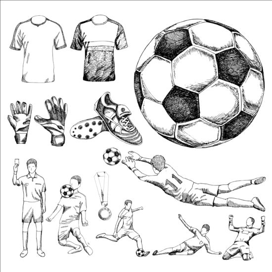 Fußball-Elemente handgezeichnetes Vektormaterial 02 hand gezeichnet Fußball Elemente   