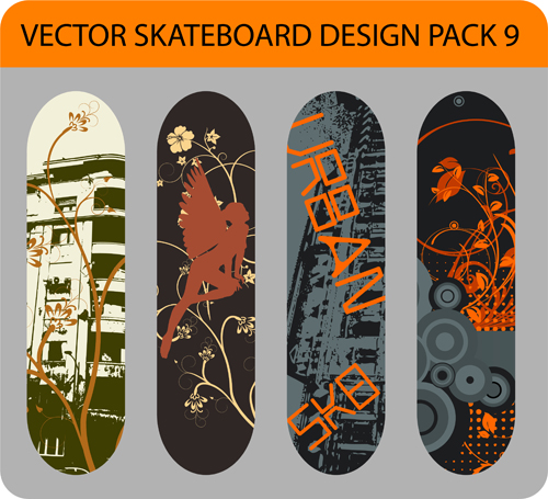Stylischer floraler Skateboard-Vektor Set 17 stylish skateboard floral   
