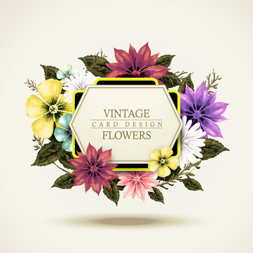 ヴィンテージカードと花のベクトルセット09 花 カード ヴィンテージ   