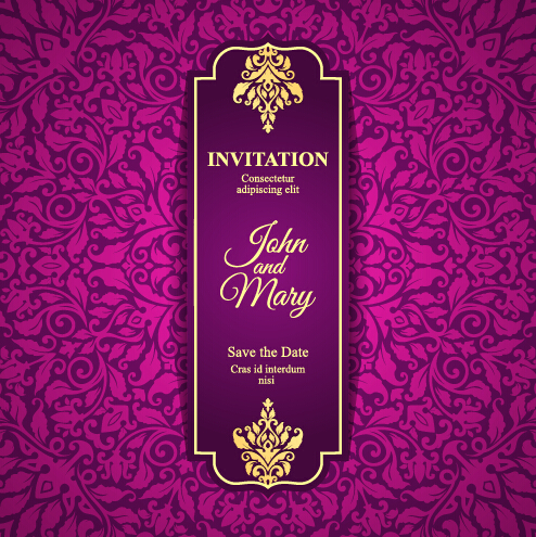 Carte d’invitation vintage avec motif floral violet vecteur 07 violet vintage motif invitation floral carte   