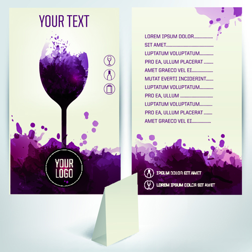 Wasserfarben-Wein-Menü Design Vektor 02 Wein menu Aquarell   