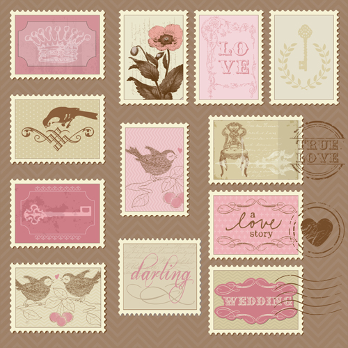 Hochzeit mit Liebesbriefmarken Vintage Vektor 04 vintage Hochzeit Briefmarken   