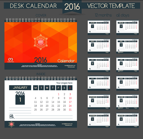 2016 Neujahr Schreibtisch-Kalendervekalstoff 73 Schreibtisch Neujahr material Kalender Jahr 2016   