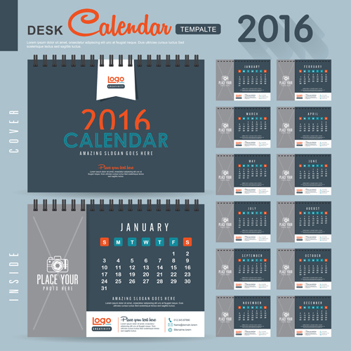 2016新年の机のカレンダーベクトル材料89 材料 机 新しい 年 カレンダー 2016   