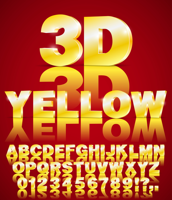 alphabet dégradé jaune 3D avec matière vecteur numéro nombre jaune gradient alphabet   
