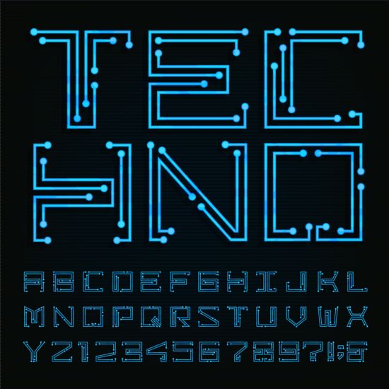 Blaue Neonnummer mit Alphabet-Vektor Nummer neon Blau alphabet   