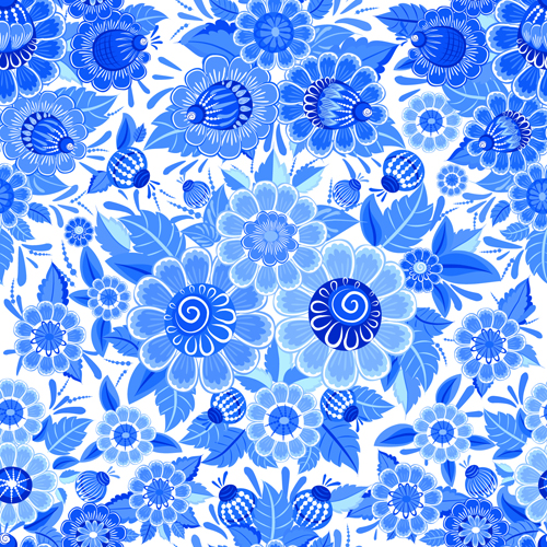 Blaue Ornamente Blumenmuster Vektormaterial 02 Ornamente Mustervektor Muster floral Blumenmuster   