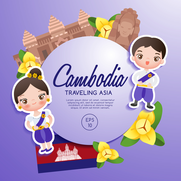 カンボジア旅行漫画テンプレートベクトル 漫画 旅行 カンボジア   