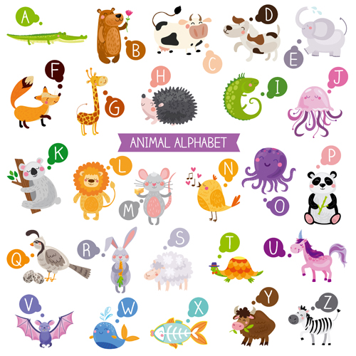 Alphabets animaux Cartoon deisng vecteur ensemble 05 cartoon Animal alphabets   