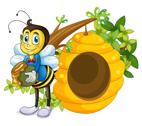 Abeille de dessin animé et ruche vecteur matériel 06 ruche dessin animé abeille   