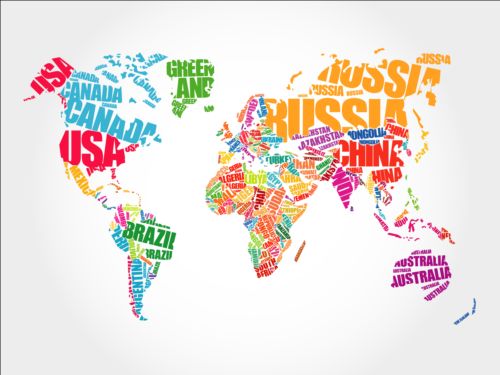 ワールドマップベクトルを含む国名テキスト 地図 国 世界 テキスト   