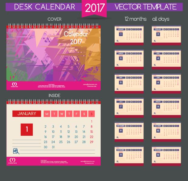 デスク2017カレンダーカバーと内部テンプレートベクトル03 机 内部 カレンダー カバー 2017   