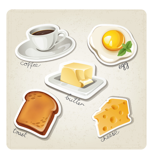 Verschiedene Frühstücks-Vektorsymbole Material 01 Unterschiedliche material Ikonen Frühstück Essen   