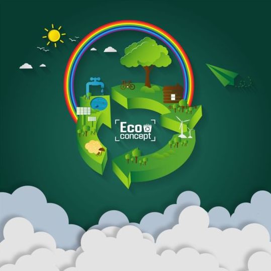 Eco vert Terre avec papier nuage vecteur modèle 01 vert terre papier nuage eco   