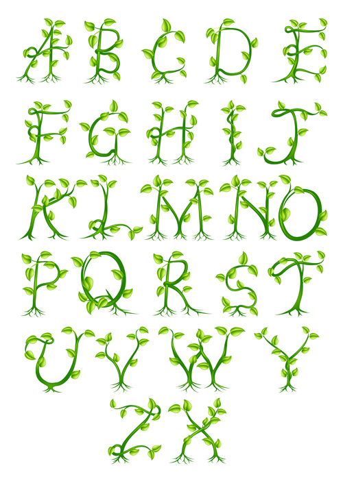 Grün lässt Alphabet ausgezeichnet Vektor 03 grüne Blätter Exzellent alphabet   