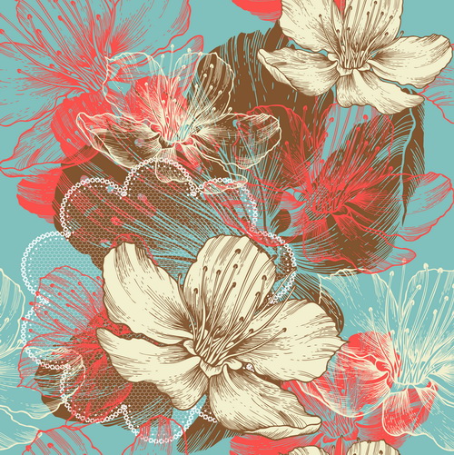 Handgezeichneter abstrakter floraler Hintergrundvektor 01 Handzeichnung floral blumiger Hintergrund Abstrakt   