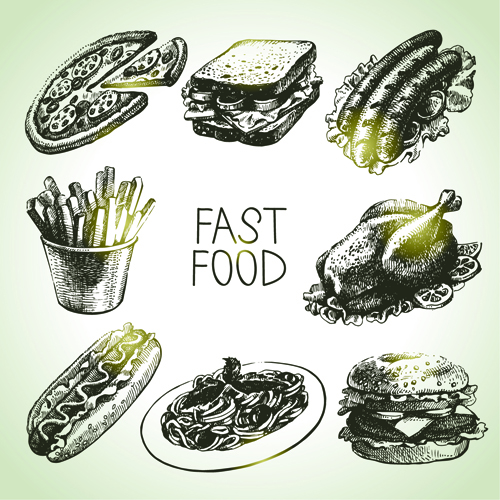 Handgezeichnete Fast-Food-Design-Vektorsymbole Ikonen icon hand-draw Hand gezeichnet food fast food   