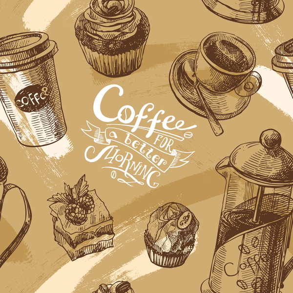 Von Hand gezeichnete Skizze Kaffeeelemente Vektor 01 Skizze kaffee hand gezeichnet Elemente   