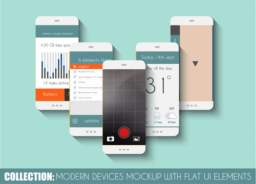 Mobile Geräte mockup mit flachen UI-Elementen Vektor 06 mockup mobile flat Elemente designs   