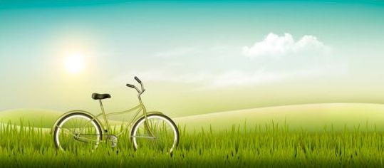 緑の芝生と自転車ベクトル01と自然の夏の背景 草 自然 背景 緑 夏 バイク   