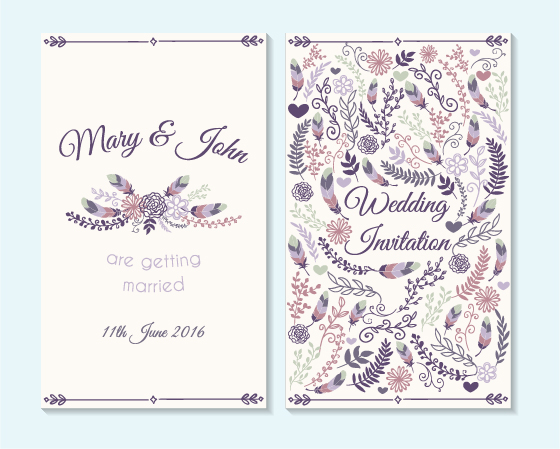 Einfache Hochzeits-Einladung Blumenkartenvektor 07 Karte Hochzeit floral Einladung einfach   